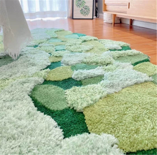 Large Green Moss Rug, Soft 3D Area Rug, Spring Grass Hand Tufted Fluff