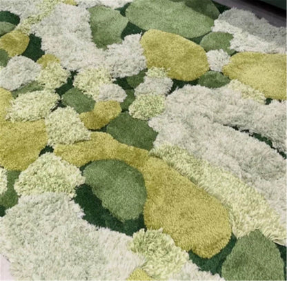 Large Green Moss Rug, Soft 3D Area Rug, Spring Grass Hand Tufted Fluffy Rug, Home Irregular Carpet, Washable Non-Slip Mat, Cottagecore Rug