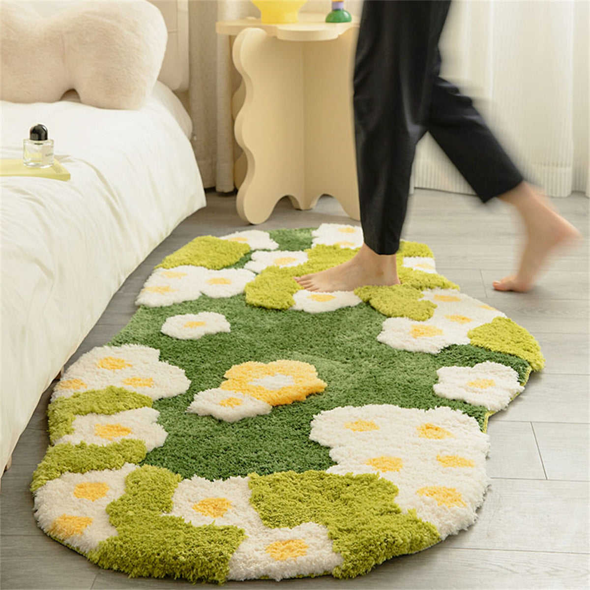 Daisy Green Grass Soft Tufted Fluffy Rug, Fairy Garden Moss Rug, 3D Fl ...