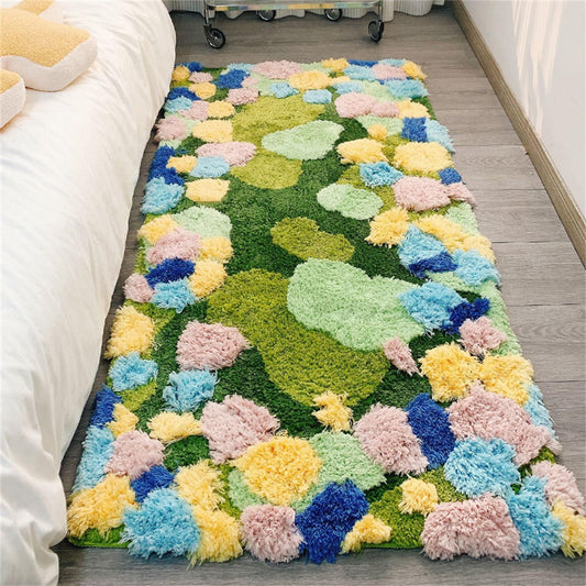 Floral Green Moss Area Rug for Bedroom Living Room, Blue Ocean Tufted Fluffy Irregular Carpet