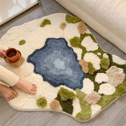 Green Moss Area Rug, Hand Tufted Fluffy Irregular Carpet, Bedroom Non-Slip Bath Mat, Abstract Plant Moss Art Rugs, Doormat, Living Room Rugs