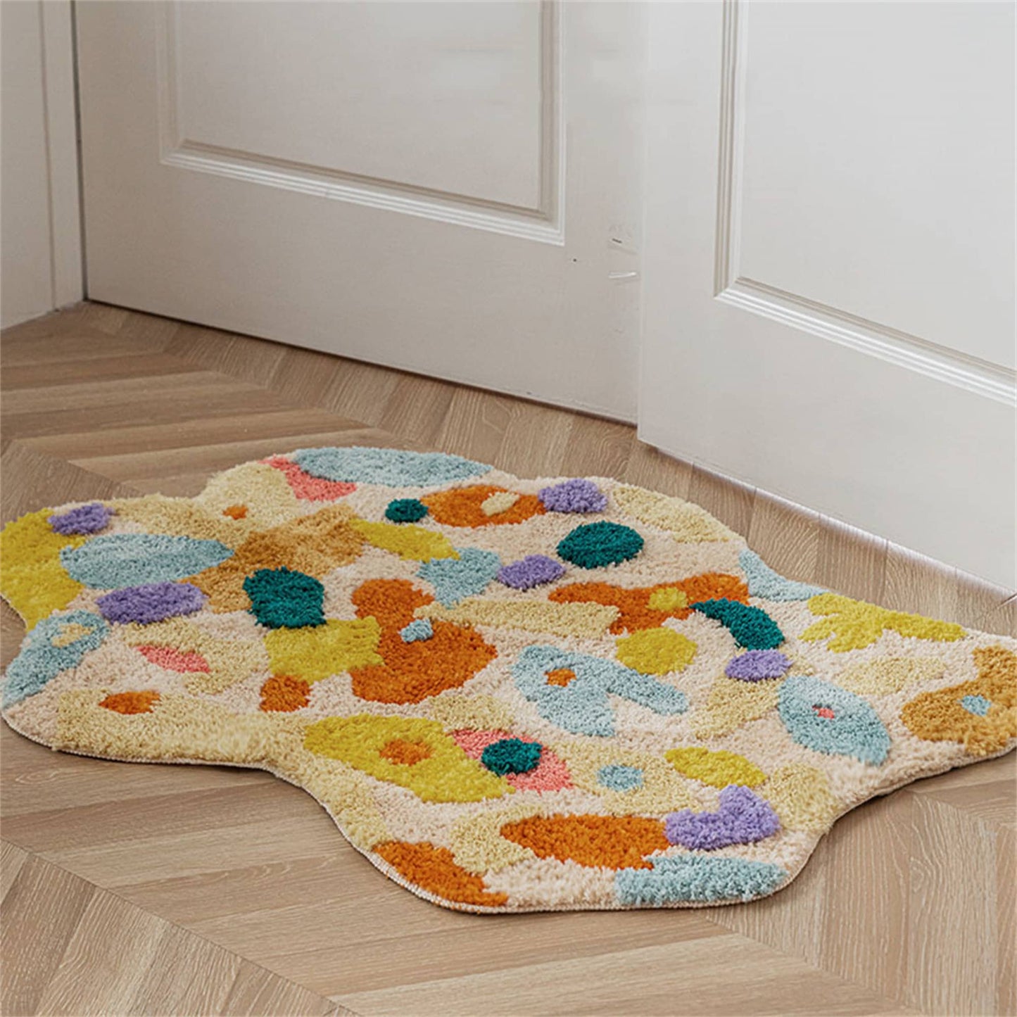 Autumn Moss Irregular Rug, Soft Area Rug, Grass Hand Tufted Fluffy Rug, Bedroom Irregular Carpet, Washable Non-Slip Bath Mat, Aesthetic Rug