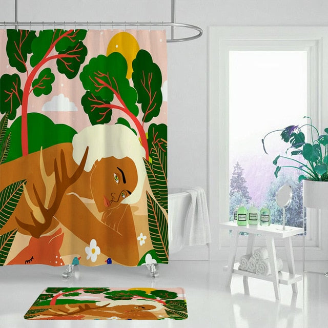Alla Abstract Woman Print Shower Curtains or Matching Bath Mat