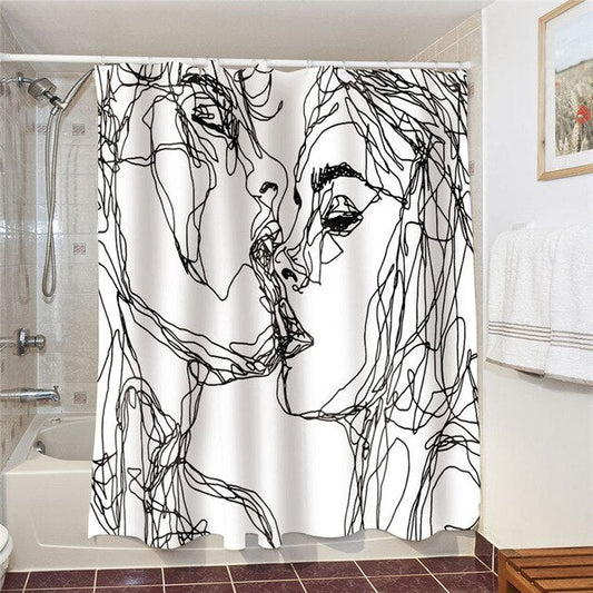 In Love Linear Art Shower Curtain