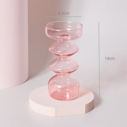 Modern Glass Candleholder-Baby Pink