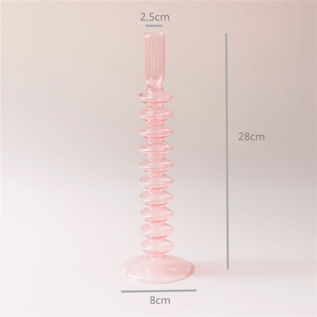 Modern Glass Candleholder-Baby Pink