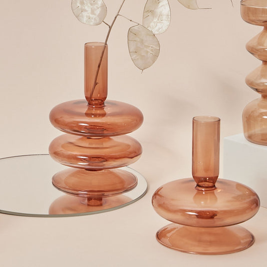 Modern Glass Candleholder-Brown