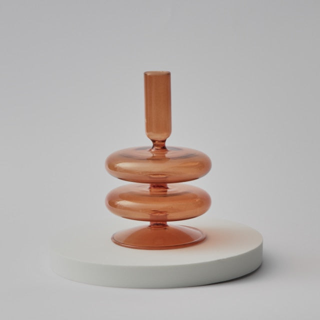 Modern Glass Candleholder-Brown