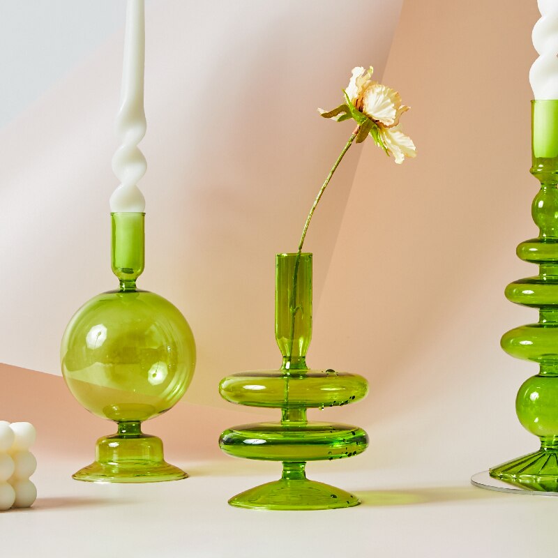 Modern Glass Candleholder-Lime