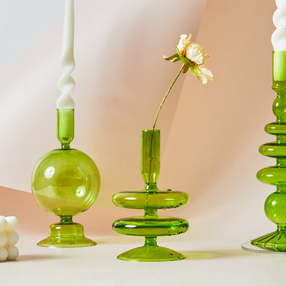 Modern Glass Candleholder-Lime