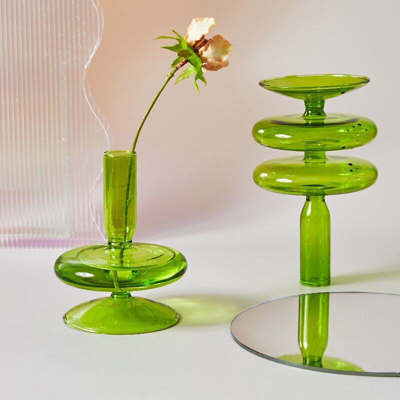 Modern Glass Candleholder-Lime