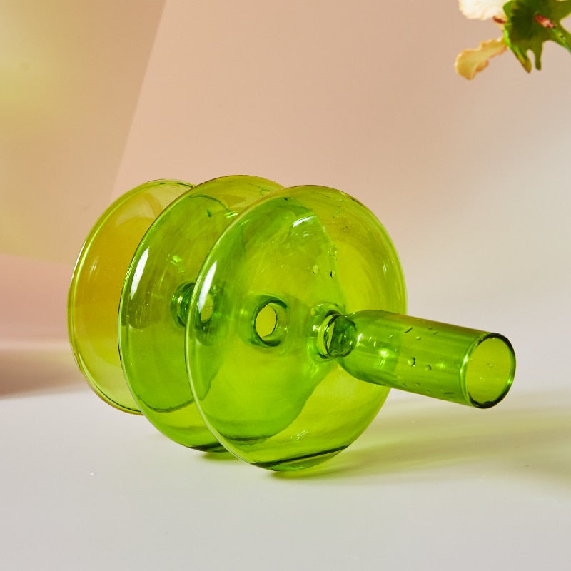 Modern Glass Candleholder-Lime