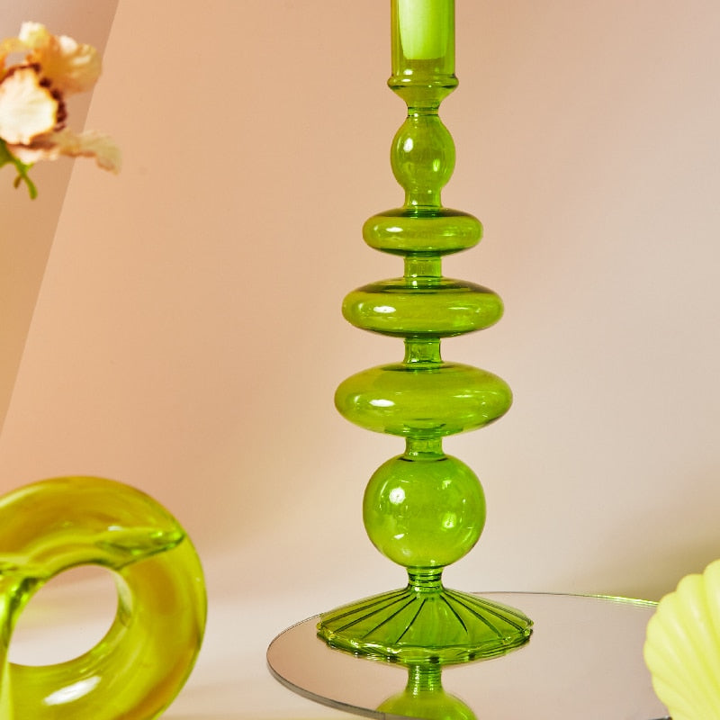 Modern Glass Candleholder-Lime