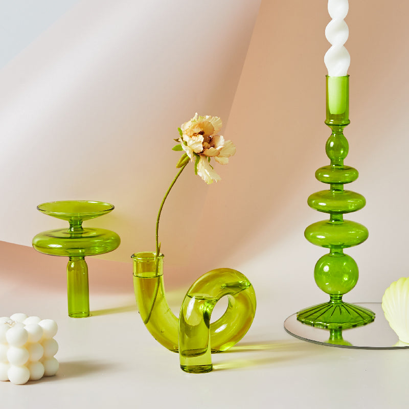 Modern Glass Candleholder-Lime