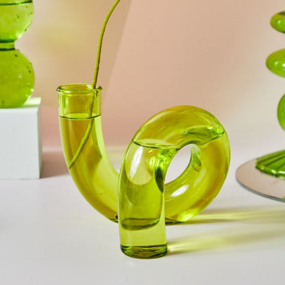 Modern Glass Candleholder-Lime