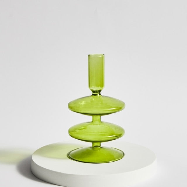 Modern Glass Candleholder-Lime