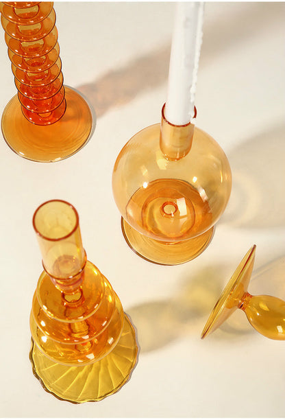 Modern Glass Candleholder-Orange