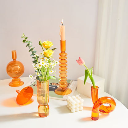 Modern Glass Candleholder-Orange