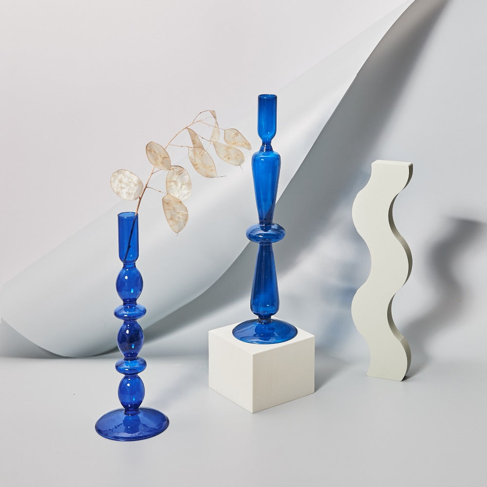Modern Glass Candleholder-Blue
