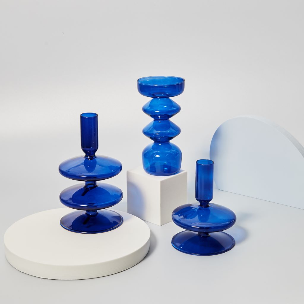 Modern Glass Candleholder-Blue