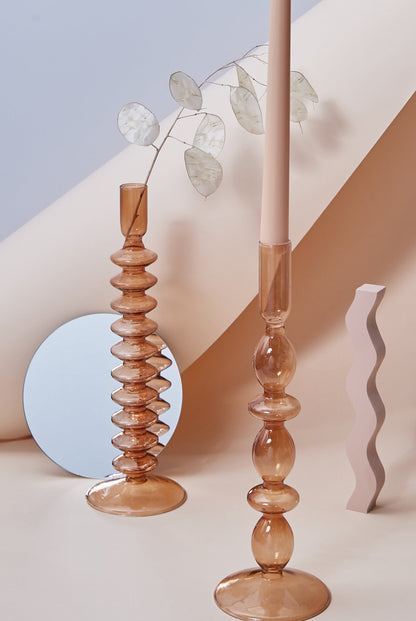 Modern Glass Candleholder-Brown