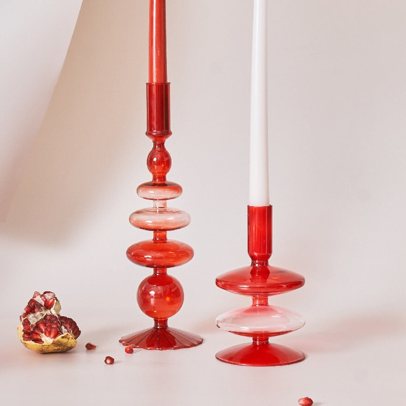 Modern Glass Candleholders - Red - view 3