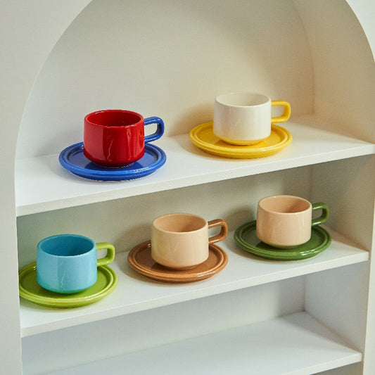 Contrast Colour Mug Set (3 Mug + 3 Saucer)