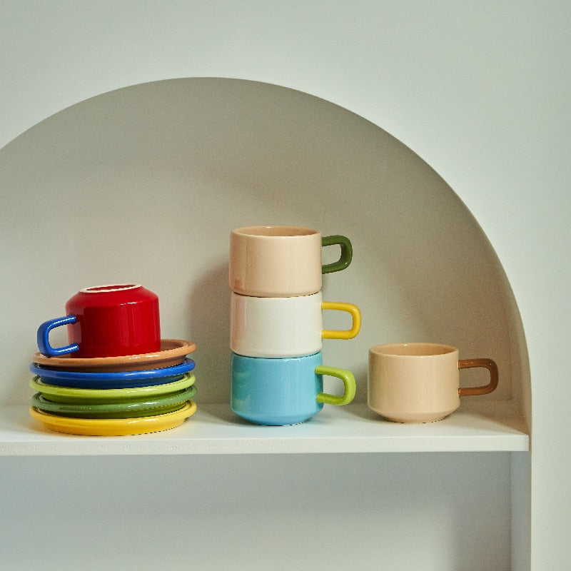 Contrast Colour Mug Set (3 Mug + 3 Saucer)
