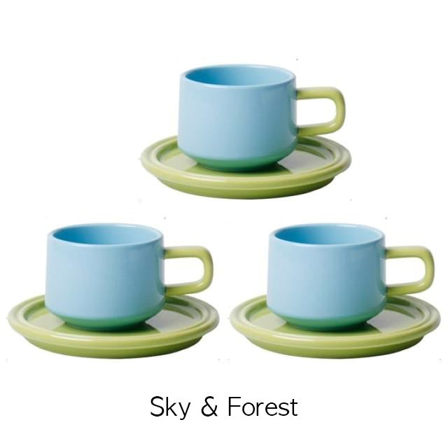 Contrast Colour Mug Set (3 Mug + 3 Saucer)