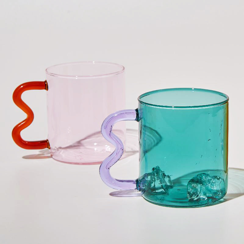 Wavy Handled Glass Mug