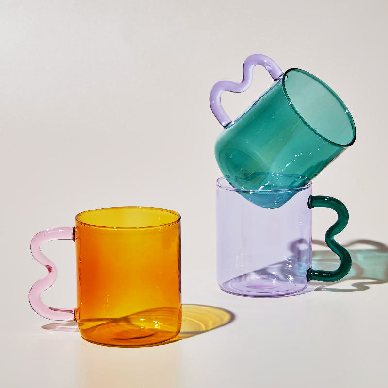 Wavy Handled Glass Mug