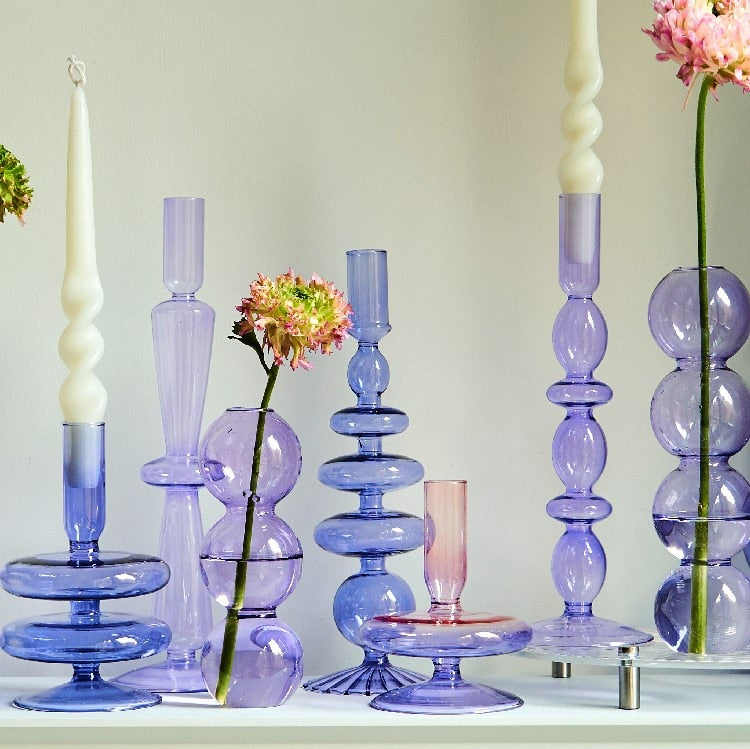 Modern Glass Candleholder-Ocean Blue