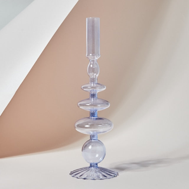 Modern Glass Candleholder-Ocean Blue