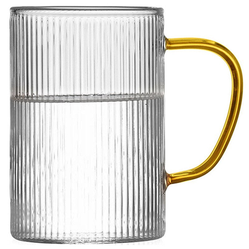 Stripe Embo Glass Mug with Yellow Glass Handle