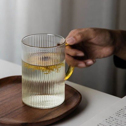 Stripe Embo Glass Mug with Yellow Glass Handle