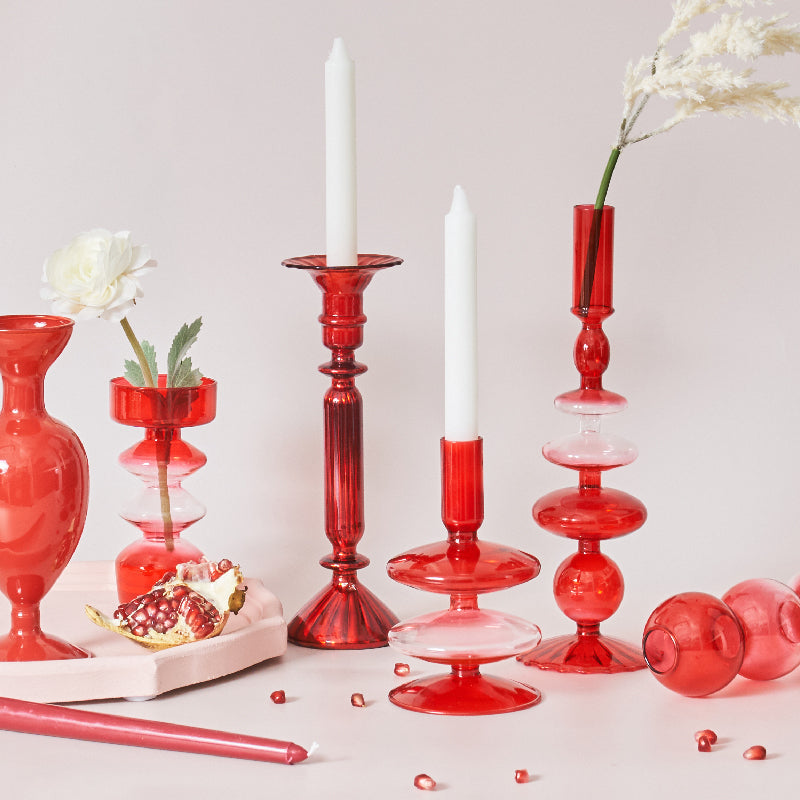 Modern Glass Candleholders - Red