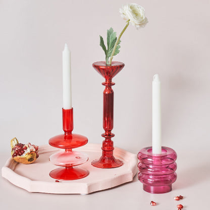 Modern Glass Candleholders - Red