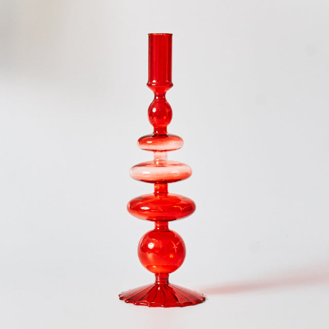 Modern Glass Candleholders - Red