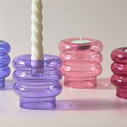 Convex Colourful Glass Candle Holder