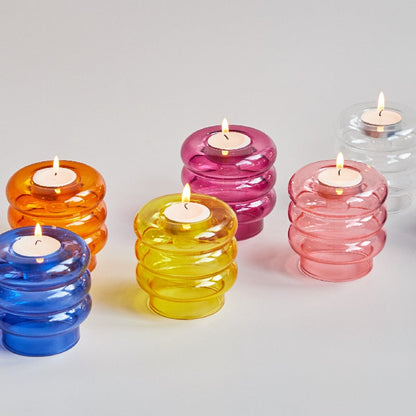 Convex Colourful Glass Candle Holder