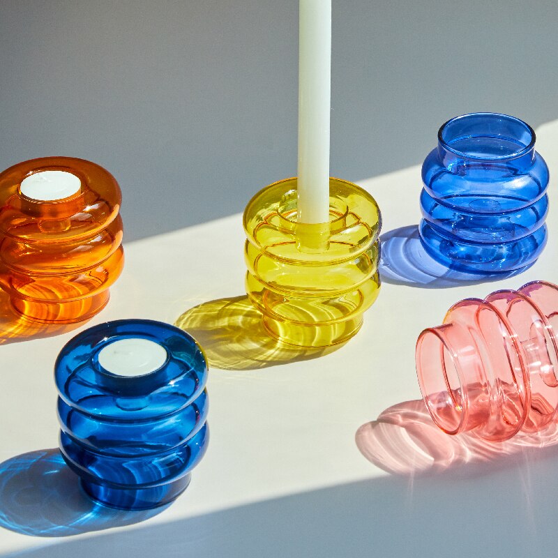 Convex Colourful Glass Candle Holder