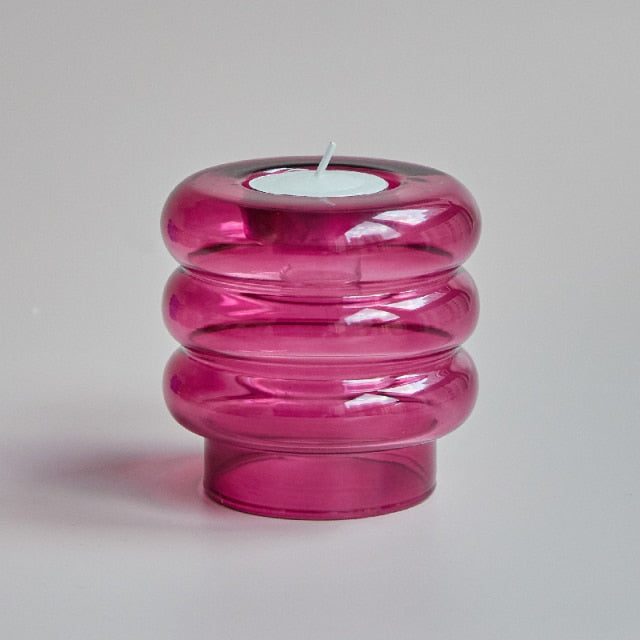 Convex Colourful Glass Candle Holder