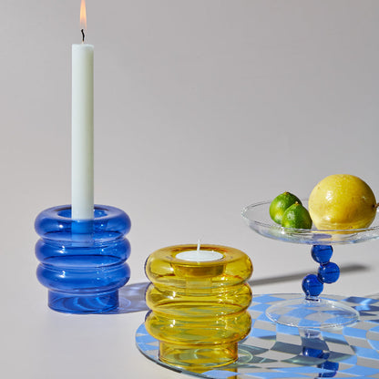 Convex Colourful Glass Candle Holder