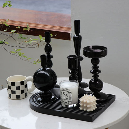 Modern Glass Candleholder - Black