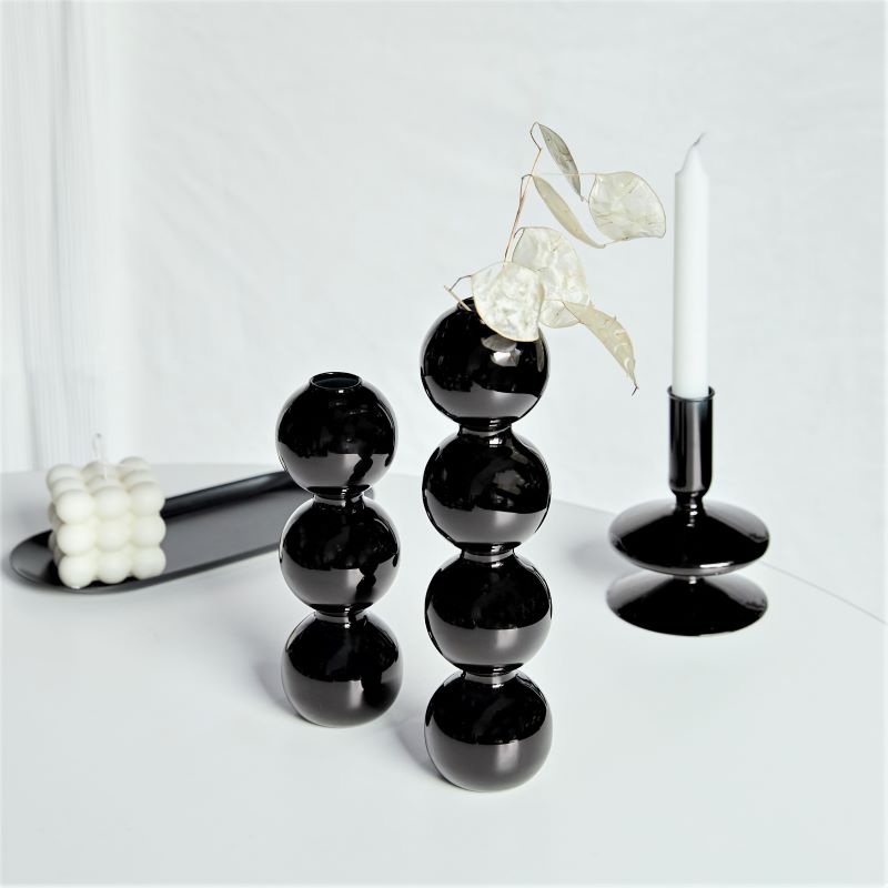 Modern Glass Candleholder - Black