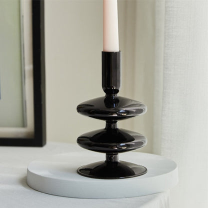 Modern Glass Candleholder - Black