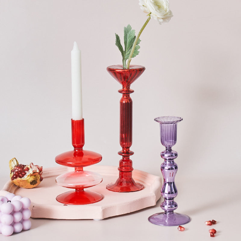 Modern Glass Candleholders - Red