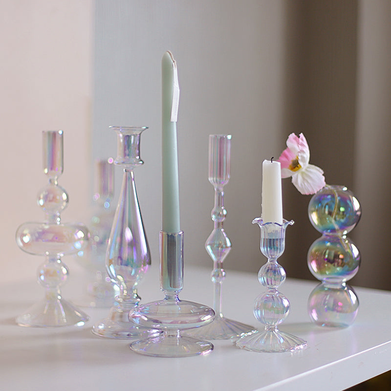 Modern Glass Candleholder - Clear Rainbow