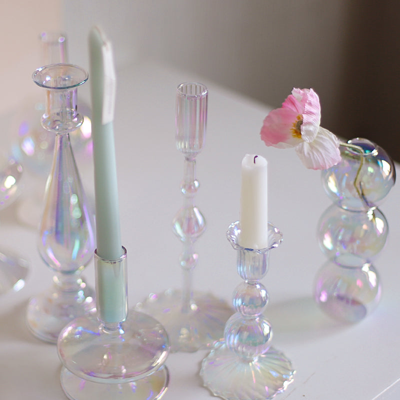 Modern Glass Candleholder - Clear Rainbow