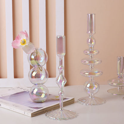 Modern Glass Candleholder - Clear Rainbow